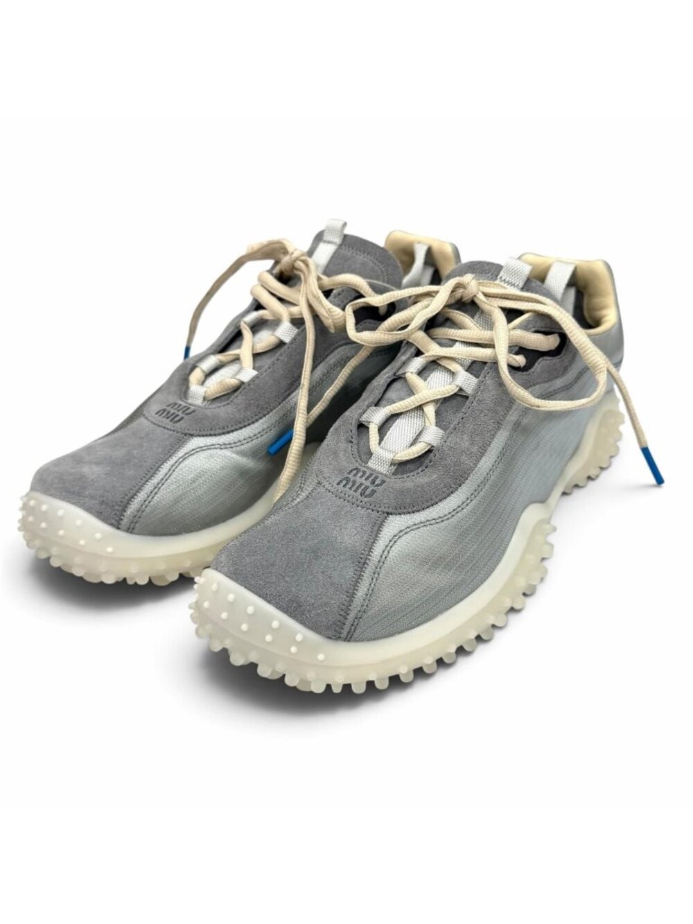 Miu Miu Bubble Technical Fabric Suede Sneakers Cloudy Gray
